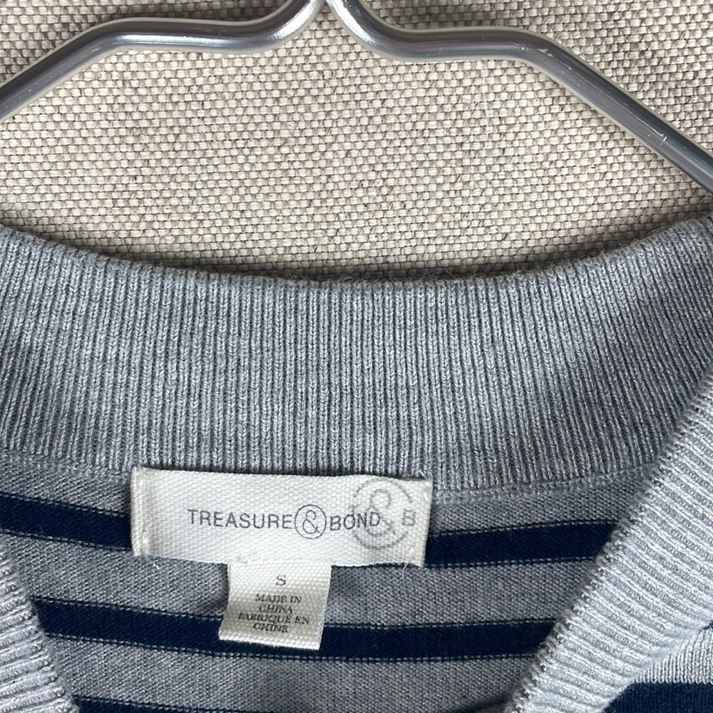 Treasure and Bond > Gray Striped Crew Neck Cotton Sweater - Picture 4 of 7